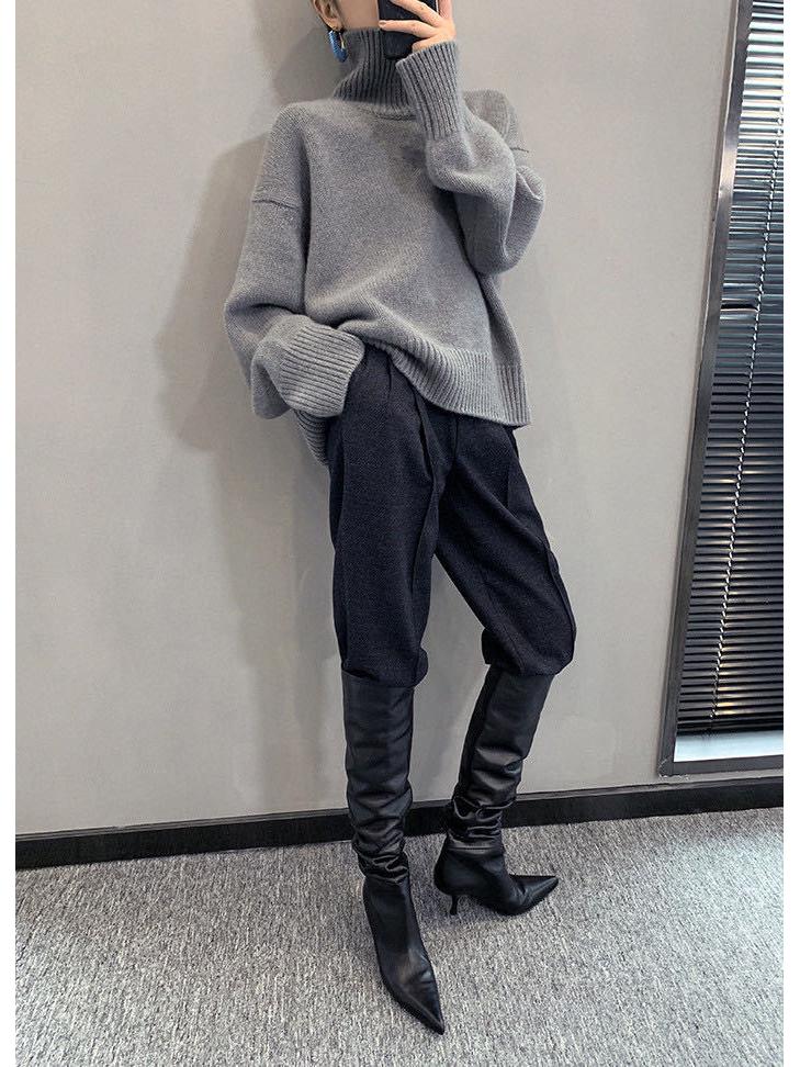 Women's Soft Knit High-Neck Sweater: Loose-Fit Pullover for 2025 Autumn/Winter