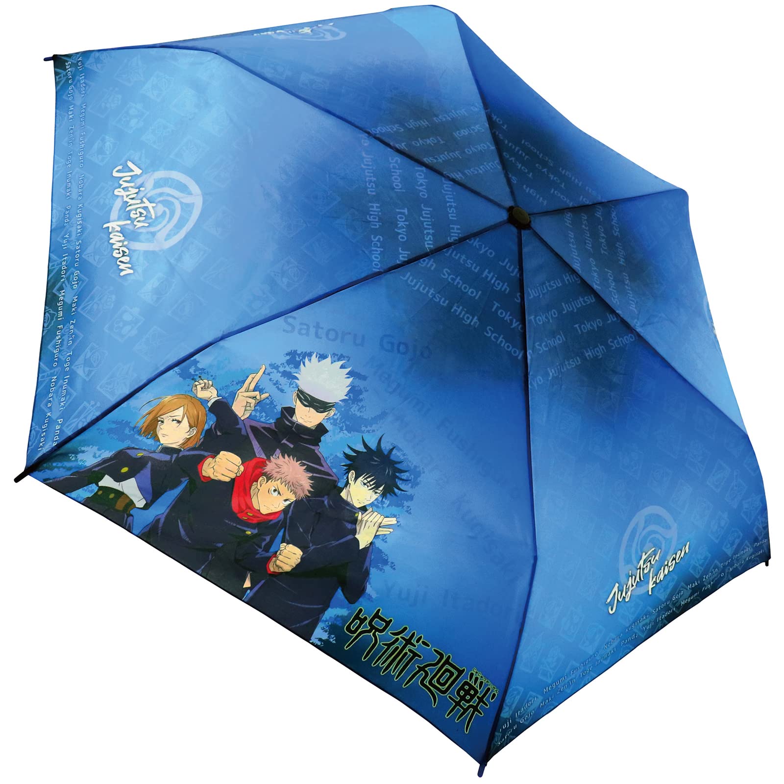

J s Planning Зонт складной Jujutsu Kaisen, Синий, Дизайн с безопасным колесом, Ветроустойчивые спицы, Размер: 53см