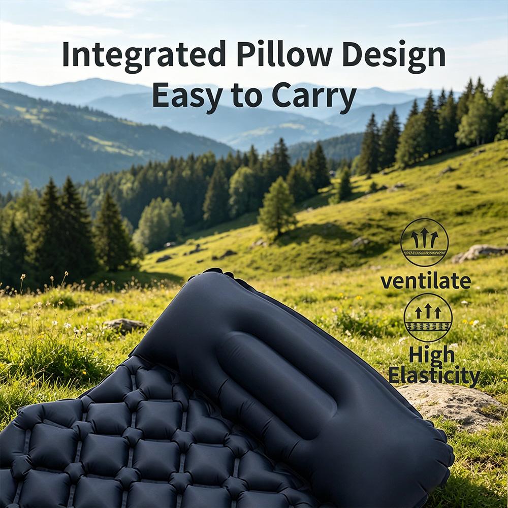 Foot Press Self Inflatable Camping Sleeping Pad with Built-in Pillow, Portable Outdoor Tent Air Mattress for Camping Hiking