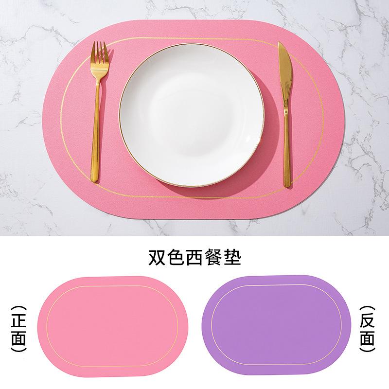 Direktlieferung von nordisch inspirierten zweifarbigen, kontrastierenden ovalen Leder-Tischsets, wasserdichte, ölabweisende und hitzeisolierende Tischsets für Hotels und Haushalte