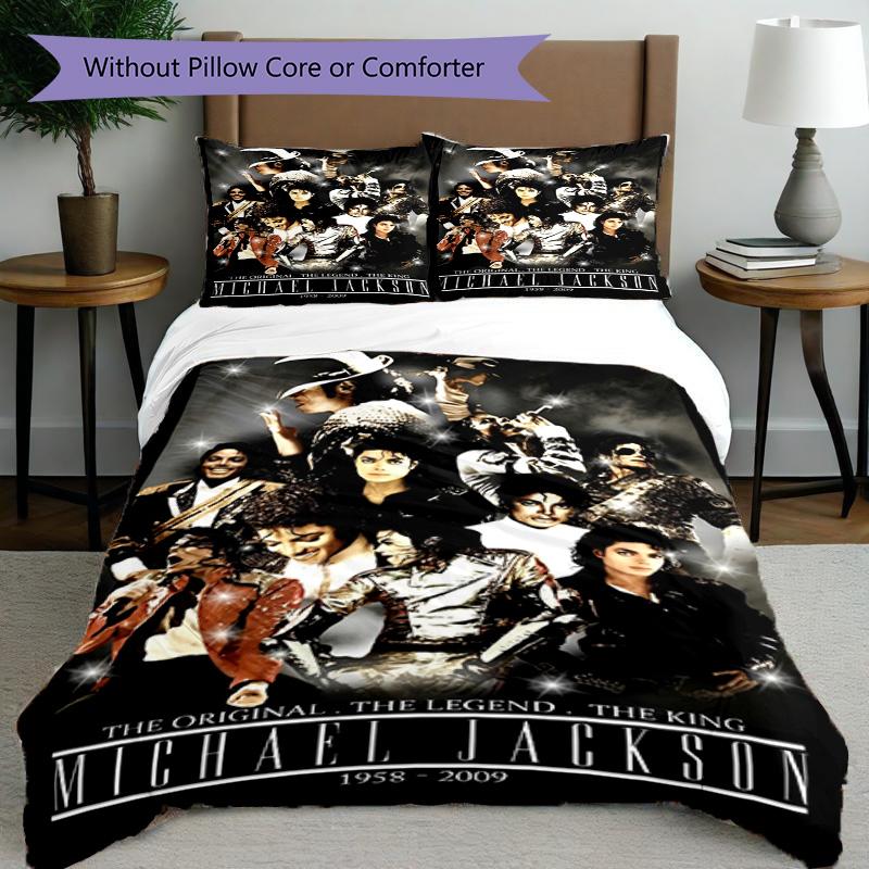 3pcs Duvet Cover Set (1*Duvet Cover + 2*Pillowcase, Without Core), Michael Jackson Print Bedding Set, Bedroom Decor, All‑Season, Birthday Gift