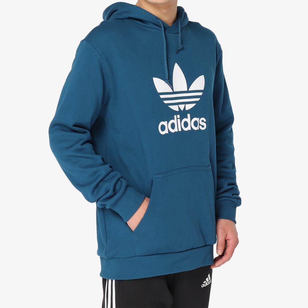 Adidas Originals Trefoil Hoodie Printed Sports Pullover Men Hoodies Indigo DV1504
