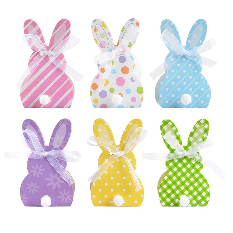 

WTEMPO DIY Ribbon Bow Gift Boxes Cute Rabbit Design Easter Foldable Printed Paper Baskets Spring Party Wedding Birthday Festive Decor Treat Boxes 48pcs разноцветный