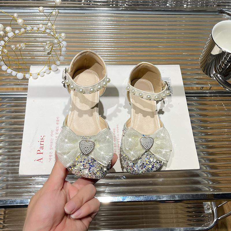 Children s sandals 2026 season Velcro pearl princess shoes non-slip crystal shoes wear-resistant treasure flats 25