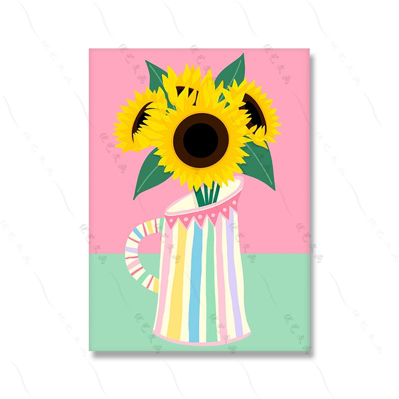 

Греческий букет горшечные растения печать плакатов лимон подсолнух цветок ретро ваза для комнаты домашний художественный холст ванная комната кухня красочный декор 21x30cm No Framed