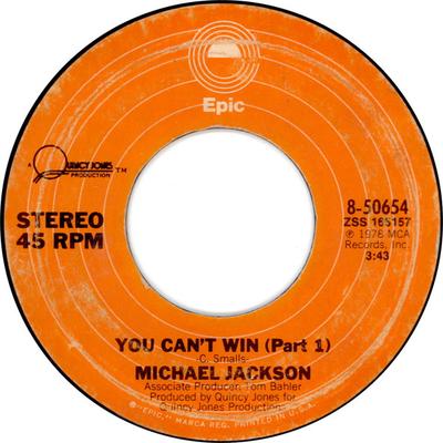 7inch Record MICHAEL JACKSON - You Can't Win (Part 1) / You Can't  850654 Epic 1978 US Soul/Funk Used