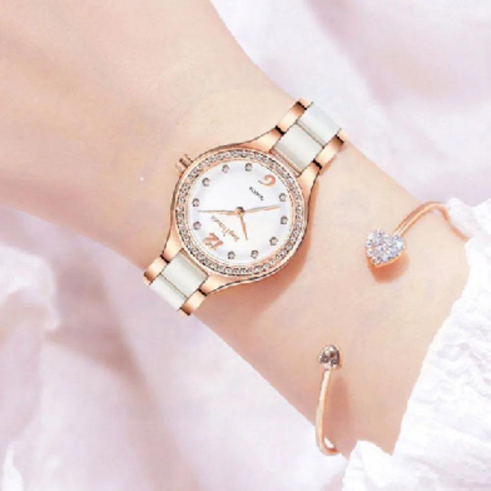 Women s Cubic Wristwatch Metal Casual Student Waterproof Digital Watch Women s Cubic Wristwatch - Rose Gold