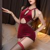 Sexy lingerie sexy lace stitching velvet cheongsam uniform seduction hot perspective