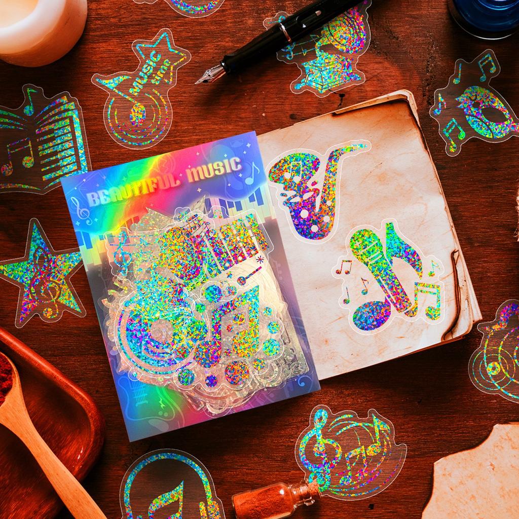 50 Silver Laser Music Notes Stickers PET Colorful Decorative Stickers Personalized DIY Stickers