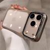 Clear Glass Full Lens Camera Holder Folding Stand Phone Case For 17 16 15 14 13 Pro Max Plating Frame Transparent Cover