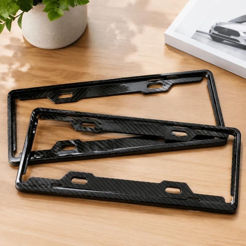 Carbon Fiber Pattern Car License Plate Frame 1.0mm Thick Large Hole for Blue & New Energy Plates, Silver Black Carbon