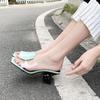Women's Shoes Summer Transparent Film Slippers Color Matching Half Drag Sandals Open Toe Thick Heels