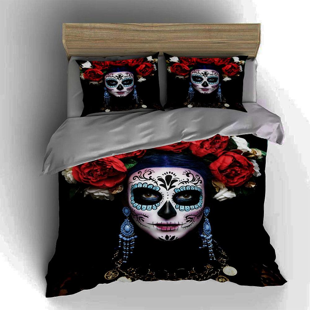 Vivid Floral Skull. Bedding Duvet Cover Sets Duvet Covers Pillowcases Gifts (1 * Duvet Cover 2 * Pillowcases, Without Duvet Insert)
