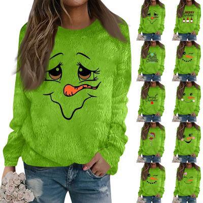 Damenmode Lässiges Langarm-Sweatshirt mit Weihnachtsdruck aus Flanell