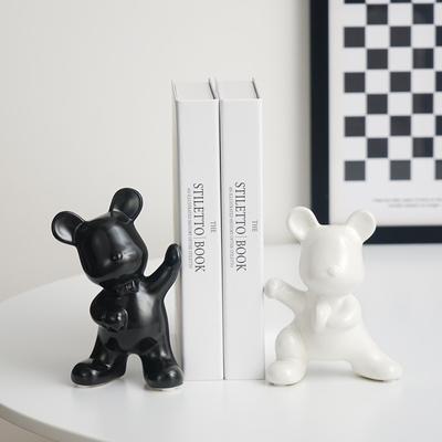Ceramic Bear Bookend Decorative Figurine Modern Minimalist Home Office Shelf TV Cabinet Ornament