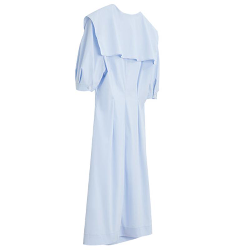 ELLE French Design High-Quality Short Sleeve Dress Women Dresses Blue EL35150
