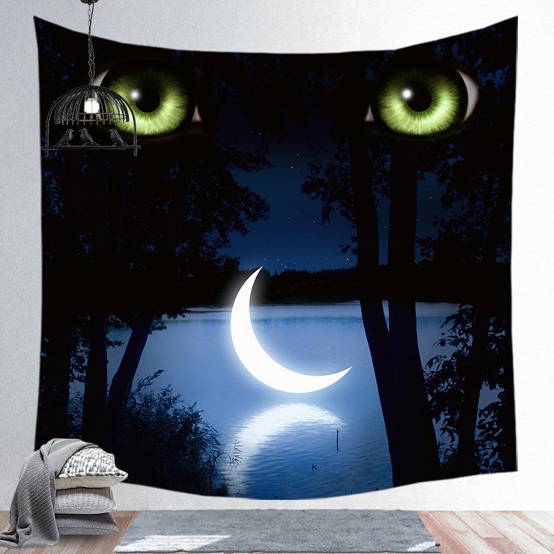 Starry Night Tapestry Mountain Moon Star Black Tapestry Psychedelic Witch Wall Hanging Bedroom Living Room Decoration Aesthetics