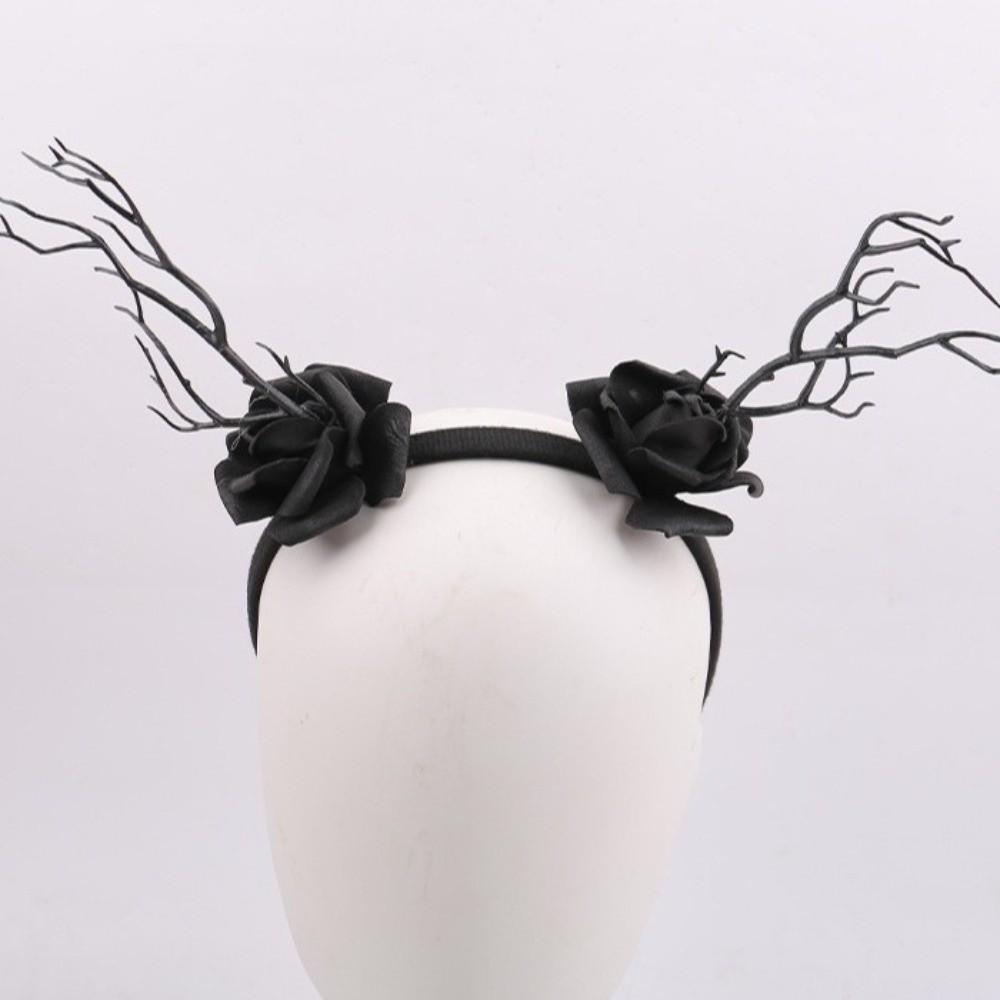 Rose Flower Halloween Headband Skull Halloween Flower Crown Branch Hair Hoop Halloween Decor Gifts