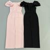 European-American Elegant Bandage Dress with Pleated Design and Rhinestone Accents