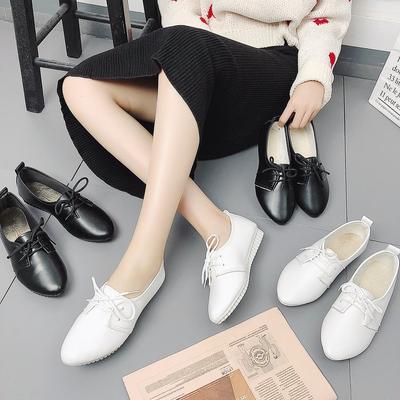 Autumn New Women's Shoes Student Lace-up Fashion Casual Pointed Small Leather Shoes Flat Women's Single Shoes Trend