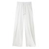 Womens Casual Wide Leg Pants Cotton Blend Mid-Rise Drawstring Loose Fit Trousers