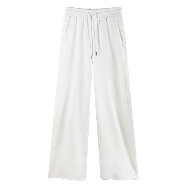 Womens Casual Wide Leg Pants Cotton Blend Mid-Rise Drawstring Loose Fit Trousers