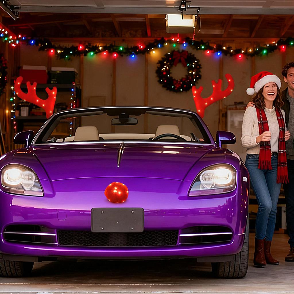 Reindeer Car Decor Festive Christmas Decor Light Up Antler Set Reindeer Kit Roofs Tops Decoration For Van SUV Shopping Mall