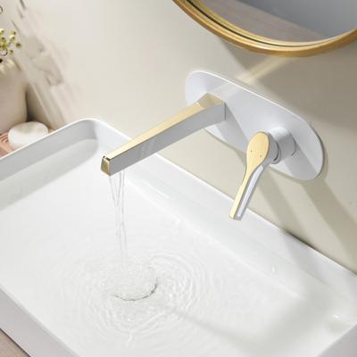 Nuovo Miscelatore per Lavabo Acqua Calda e Fredda Montaggio a Parete Bagno Ottone Lavabo Rubinetto per Mobile Oro Spazzolato Oro Bianco
