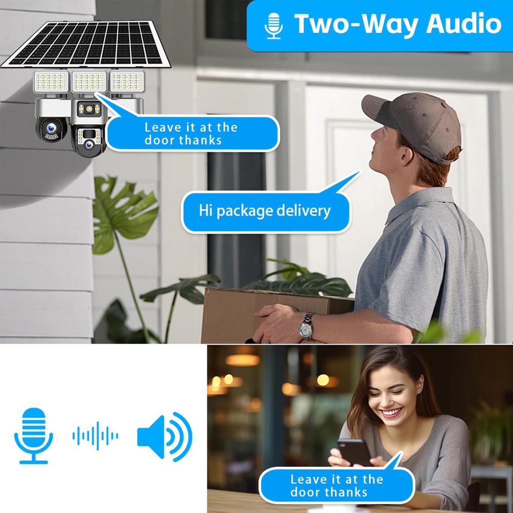 V380 Solar 4G Triple-Lens Wireless Yard Light Camera with Low Power Consumption.