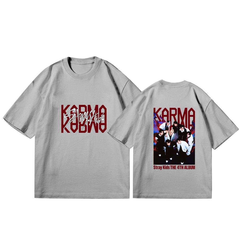 Stray Kids Camiseta KARMA: Camiseta Gráfica K-Pop Unissex 4º Álbum, Top Casual de Manga Curta Gola Redonda Streetwear para Fãs