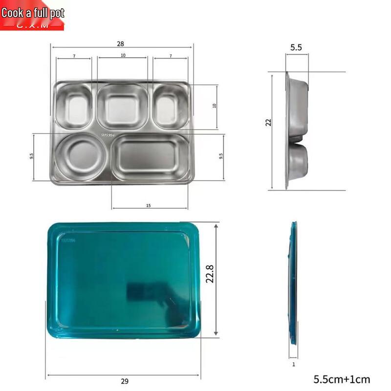 

Chui Xiaoman 304 Stainless Steel Deep 5-Compartment Meal Tray with Lid