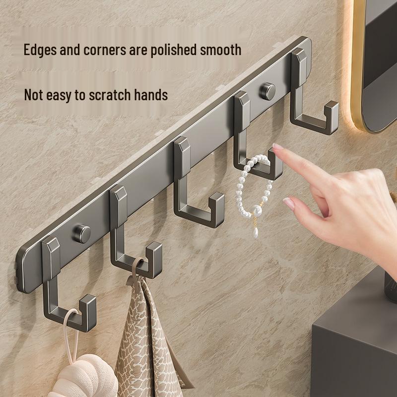 Space-Saving Aluminum Bathroom Towel Rack with Hooks for Wall or Door Mounting