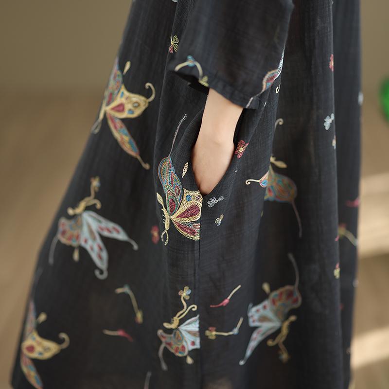 DIMANAF New 2026 Women Plus Size Spring Summer Beach Long Black Dress Vintage Lady Loose Oversize Maxi Floral Print Cotton Button