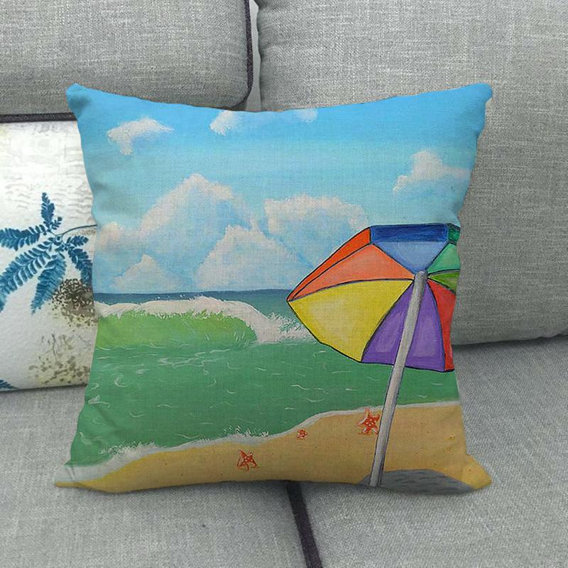 Cartoon Seaside Vacation Digital Printing Short Plush Pillow Covers Decorative For Car Sofa Office Cushion Cover Home Goods
