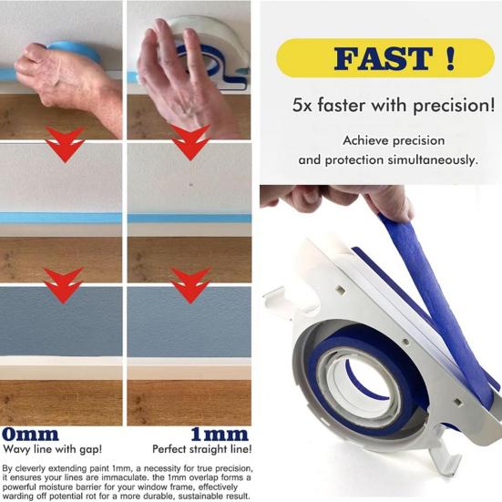 Masking Tape Dispenser with Barrier Shields Corner Attachments Skirting Boards Window Frames Tape Applicator