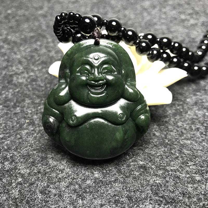 Smiling Buddha Jade Pendant: Hidden Jade Medicine King Stone Ornament 1162