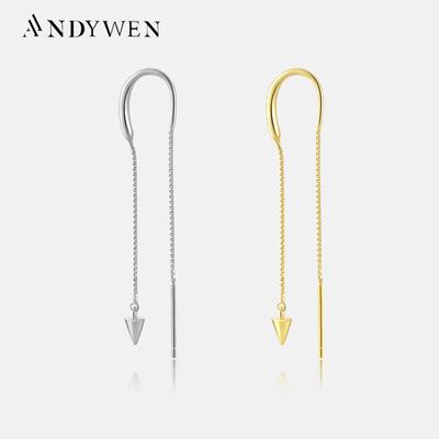 925 Sterling Silver Pin Chain Thread Drop Earring Clip Piercing Pendiente Fine Jewelry