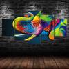 Colorful Elephant Head 5 Piece Five Panel Wall Canvas Print Modern Art Poster Picture Home Decor Gift For Him For Her