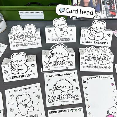 10 Stück Ins Niedliche Cartoon Schwarze Linien Welpe Bär Karte Kopf Karte Rückseite Kawaii Kpop Star 3 Zoll Foto Kleine Karte DIY Verpackungsmaterial