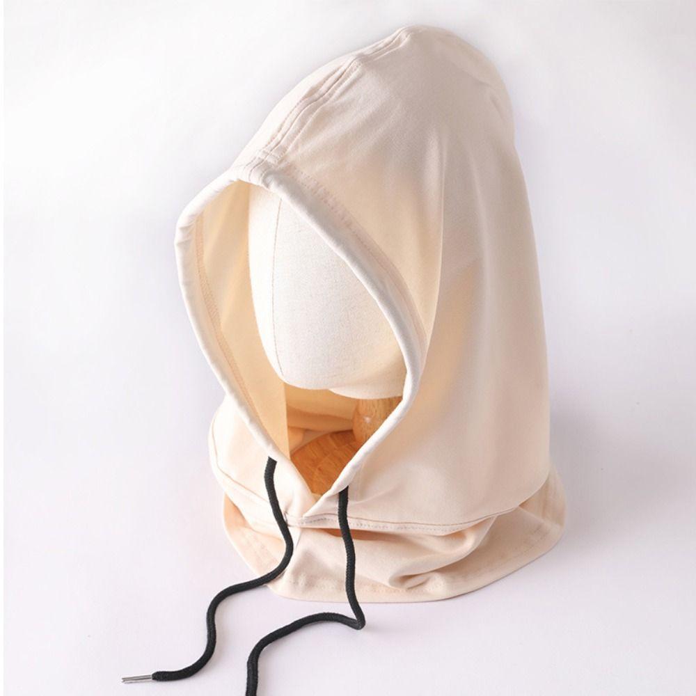 

Soft Cotton Balaclava Windproof Hooded Hat Beanies Streetwear Light Thin Hood Scarf Unisex бежевий