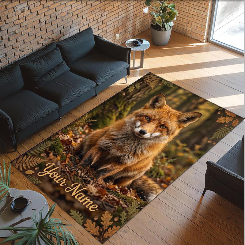 Fox Theme Crystal Velvet Floor Rug Personalized Custom Name Text Warm Carpet Home Decoration