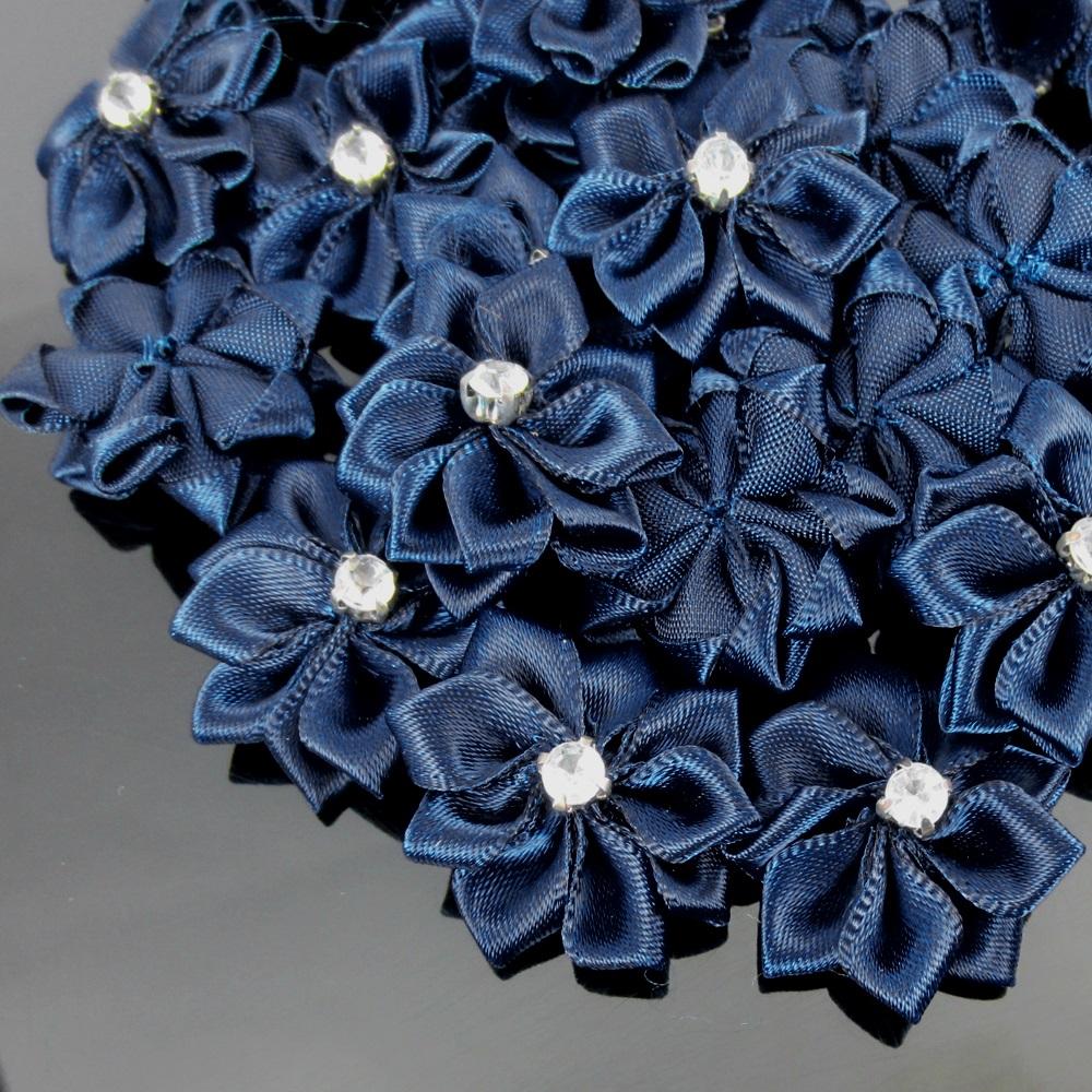 10Pcs Handmade Small Satin Flowers Fabric Rhinestone Flower Appliques For Sewing Craft Wedding Decorations 2.8cm