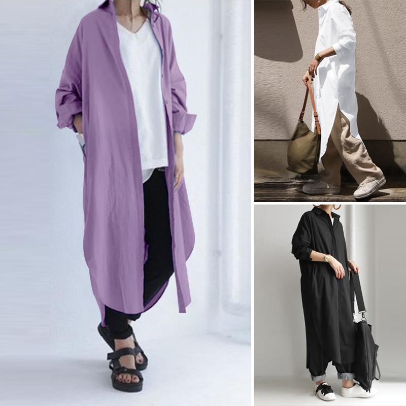 

ZANZEA Женская блузка оверсайз с отложным воротником и длинным рукавом на пуговицах