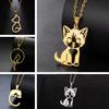 Jeshayuan Kitten Cat Pendant Necklace For Women Stainless Steel Cold Color Lovely Cats Animal Neck Chain Fashion Jewelry Gift