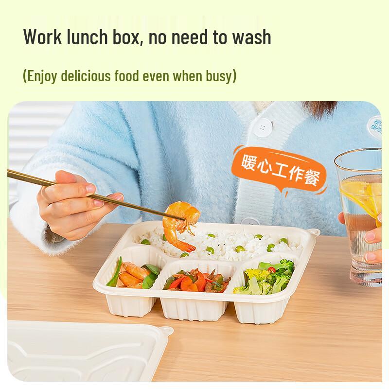 Temeiju Eco-Friendly 4-Compartment Corn Starch Meal Prep Containers with Lids (50 Sets)