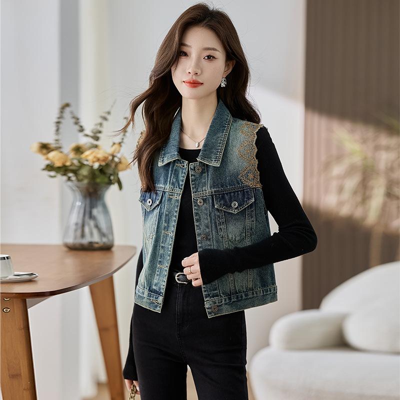 

Винтажный кружевной жилет-жакет с вышивкой весна новый нишевый без рукавов жилет шикарный короткий топ 2XL