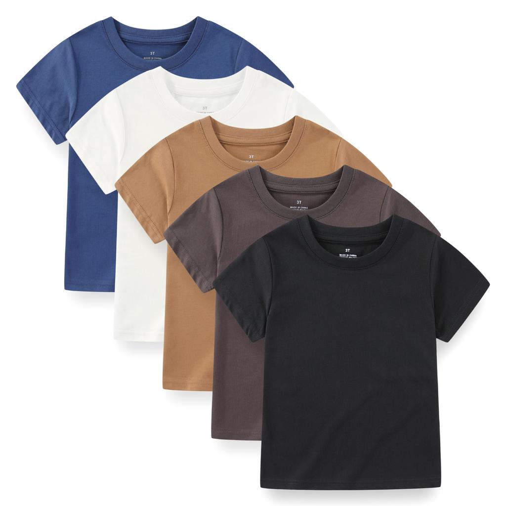 KIDDIEZOOM 5 Pcs Fashionable and Comfortable Short Sleeved T-shirt for Infants and Young Children, Boys and Girls, 100% Pure Cotton Newborn Clothing