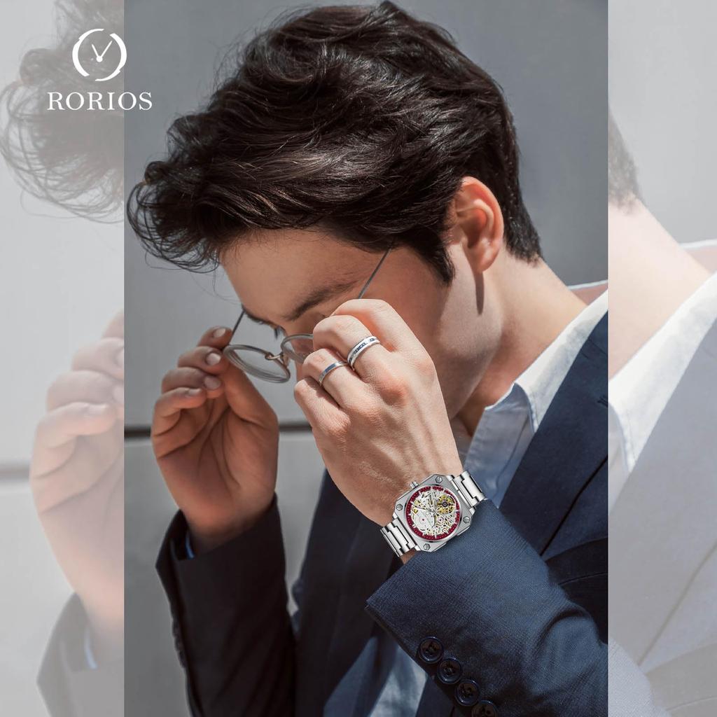 RORIOS Automatic Mechanical Wristwatch with Luminous Waterproof for Daily Perfect for Work or Stylish and Simple Perfect for Christmas Red Men's