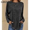 2023 Damen Casual Vintage Einfarbiges T-Shirt Frühling Herbst Mode Rundhals Langarm Locker Elegant Allround-Pullover
