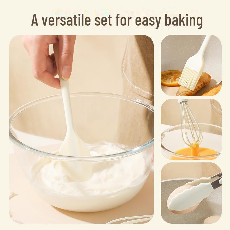 Silicone Baking Tool Set: Heat-Resistant Spatula, Scraper, Egg Beater, and Oil Brush (4 Pieces)